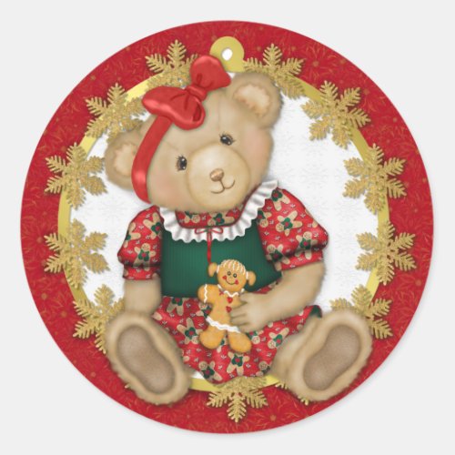 Christmas Teddy Bear _ Girl Classic Round Sticker