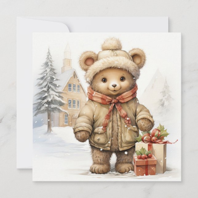 Christmas Teddy Bear Greeting Card (Front)