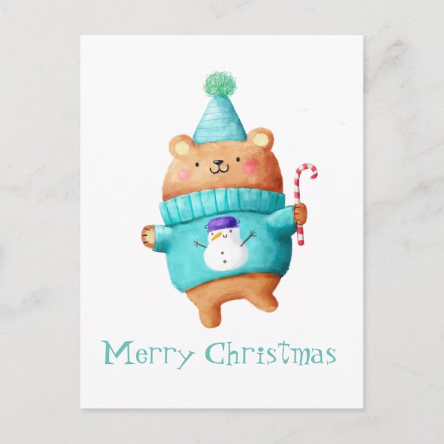 Christmas Teddy Bear Holiday Postcard (Front)