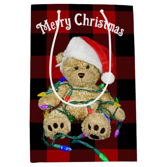 Christmas Teddy Bear In Lights  Medium Gift Bag (Front)