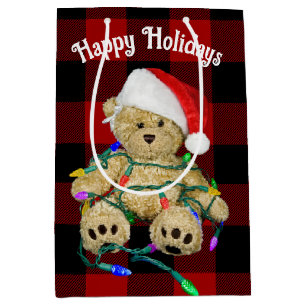 Christmas Teddy Bear In Lights Medium Gift Bag