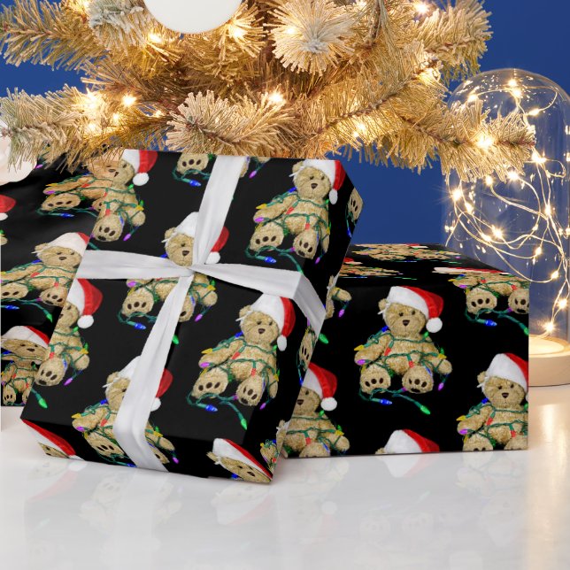 Christmas Teddy Bear In Lights Wrapping Paper (Holidays)
