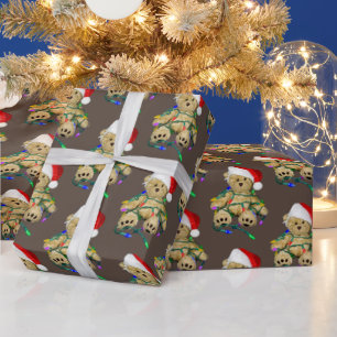 Christmas Teddy Bear In Lights Wrapping Paper