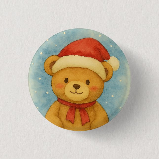 Christmas Teddy Bear in Snowy Wonderland Button (Front)
