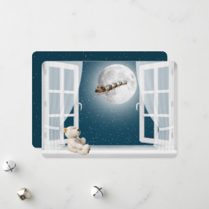 Christmas Teddy Bear in Window Holiday Card