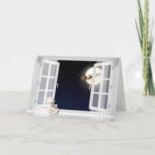 Christmas Teddy bear in window Holiday Card