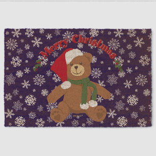 Christmas Teddy Bear, Merry Christmas Snowflakes Fiber Doormat