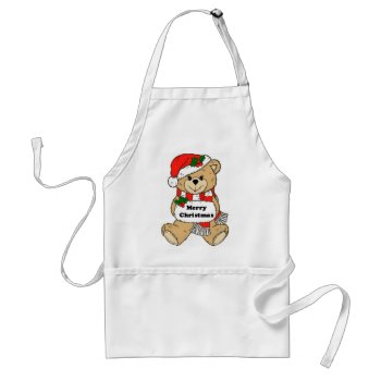 Christmas Teddy Bear Message Adult Apron by santasgrotto at Zazzle