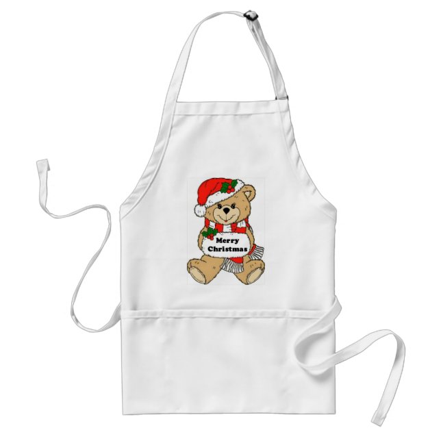 Christmas Teddy Bear Message Adult Apron (Front)
