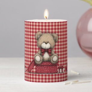 Christmas Teddy Bear Pillar Candle