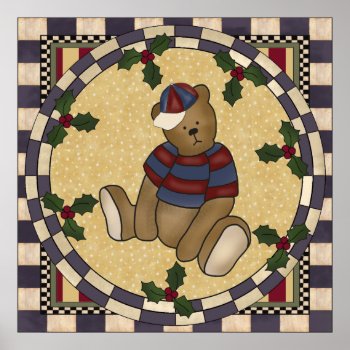 Christmas Teddy Bear Poster by christmas_tshirts at Zazzle