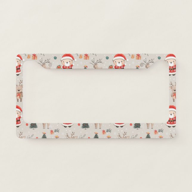 Christmas Teddy Bear Santa Pattern (1) License Plate Frame (Front)