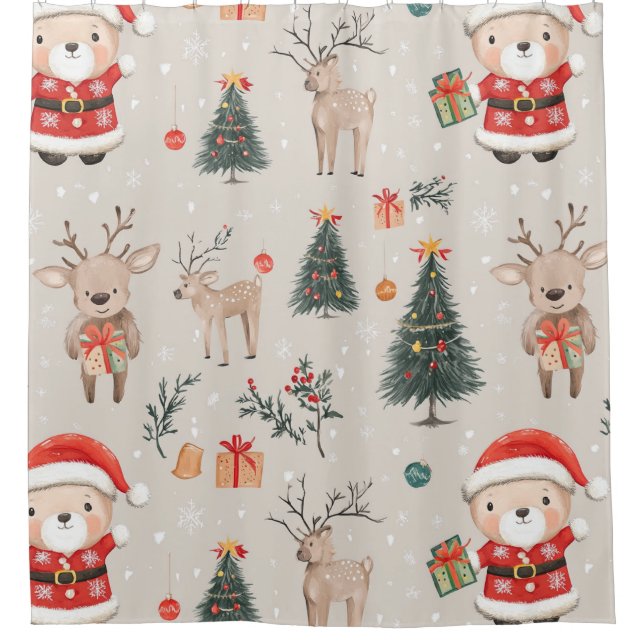 Christmas Teddy Bear Santa Pattern (1) Shower Curtain (Front)