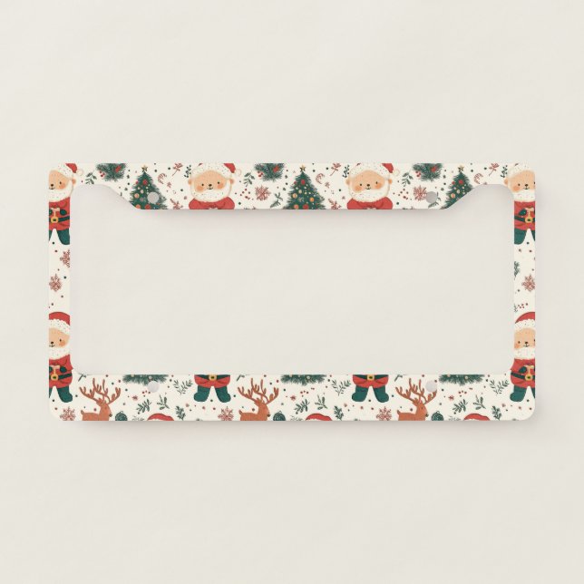 Christmas Teddy Bear Santa Pattern (2) License Plate Frame (Front)