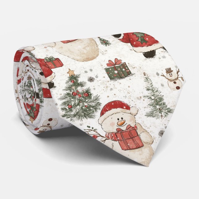 Christmas Teddy Bear Santa Pattern (2) Neck Tie (Rolled)
