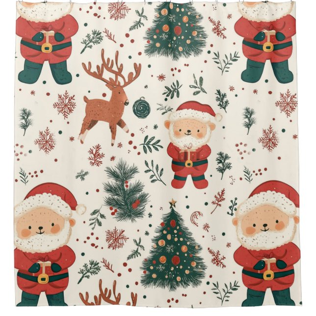 Christmas Teddy Bear Santa Pattern (2) Shower Curtain (Front)