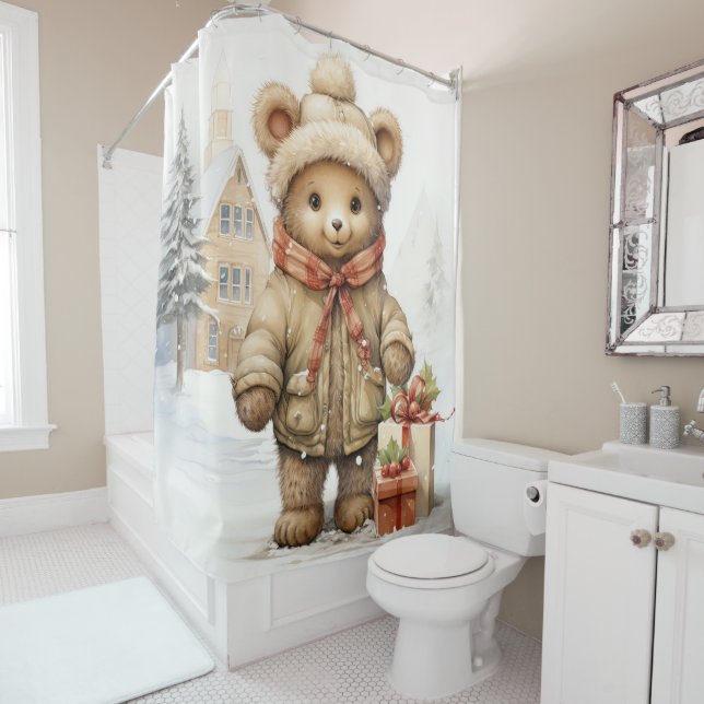 Christmas Teddy Bear Shower Curtain (In Situ)