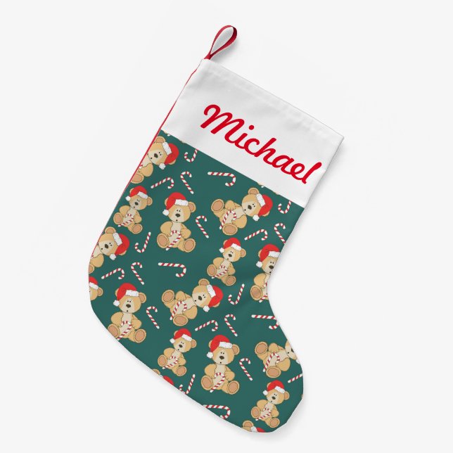 Christmas Teddy Bear Small Christmas Stocking (Front (Hanging))