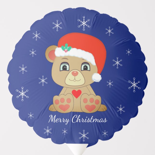 Christmas Teddy Bear & Snowflakes on Blue Balloon (Front)