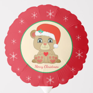 Christmas Teddy Bear & Snowflakes on Red Balloon