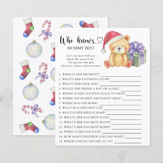 Christmas Teddy Bear - Who knows mommy best (Front/Back)