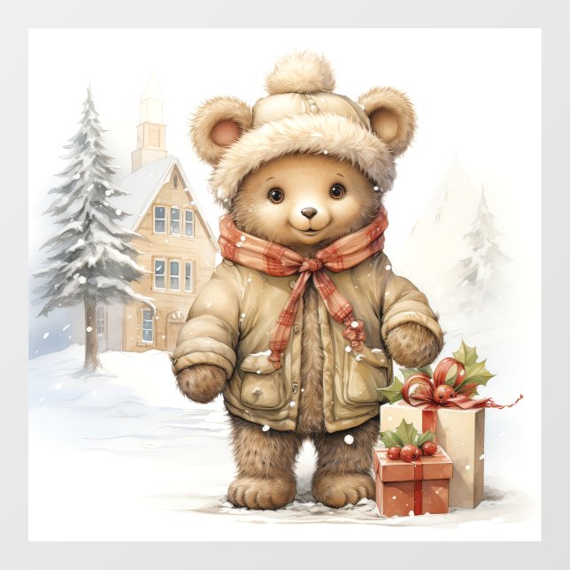 Christmas Teddy Bear Window Cling (Sheet)