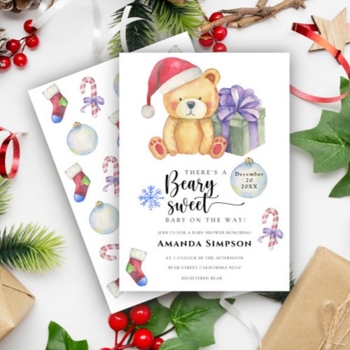 Christmas Teddy Bear Winter Baby shower Invitation