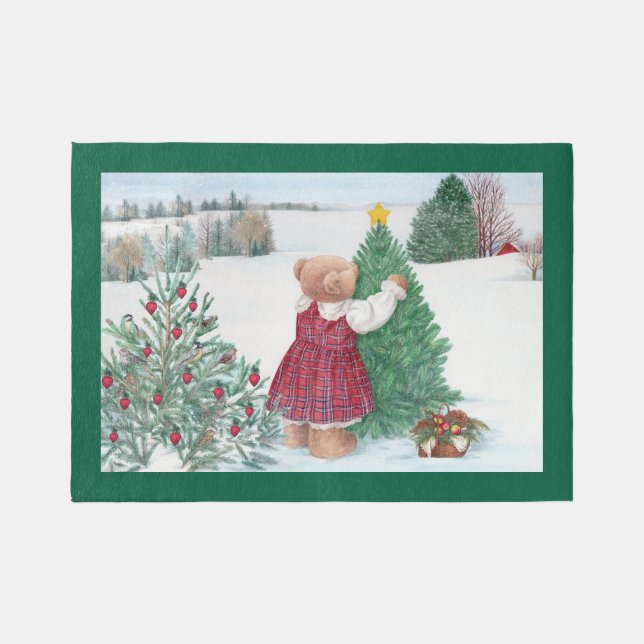Christmas Teddy Bear Winter Wonderland Outdoor Rug (Front)