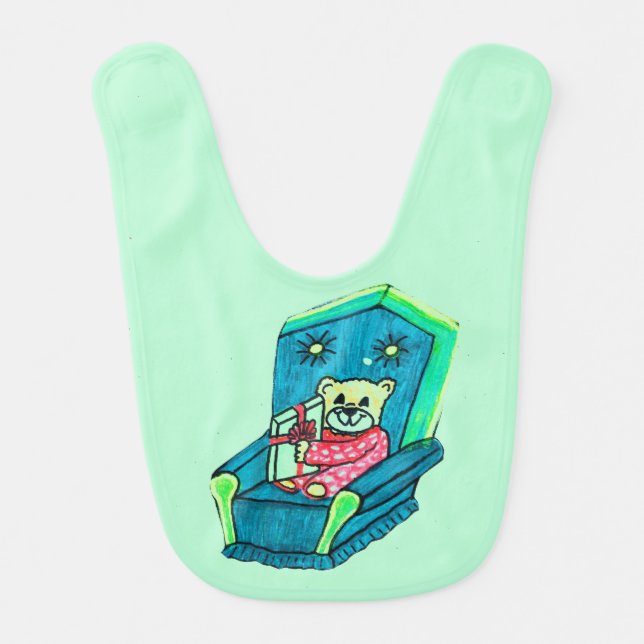 CHRISTMAS TEDDY BEAR WITH GIFT  BABY BIB (Front)