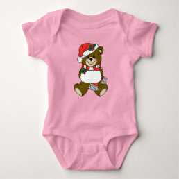 Christmas Teddy Bear with Santa Hat and White Muff Baby Bodysuit