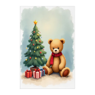 Christmas Teddy Bear with Tree and Gifts Acrylic Print