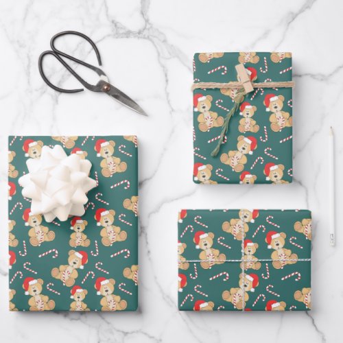 Christmas Teddy Bear Wrapping Paper Sheets