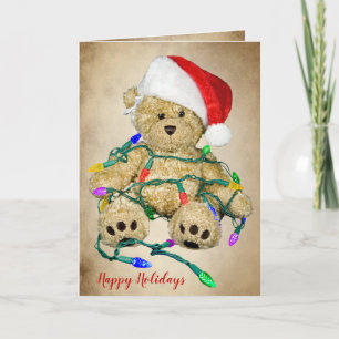 Christmas Teddy Bears In Holiday Lights Card