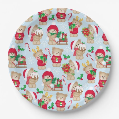 Christmas Teddy Bears in Red and Green  Paper Plates