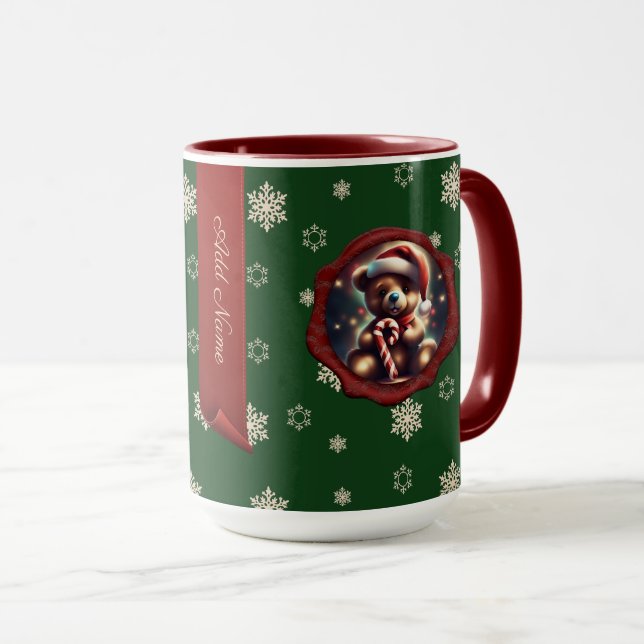 Christmas Teddy Candy Personalized Banner Green Mug (Front Right)