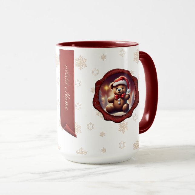 Christmas Teddy Cookie Personalized Banner White Mug (Front Right)