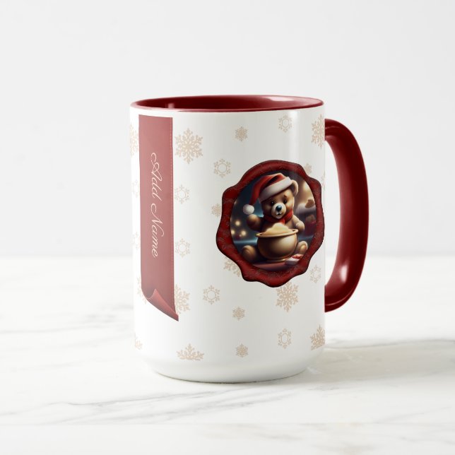Christmas Teddy Porridge Personalized Banner White Mug (Front Right)