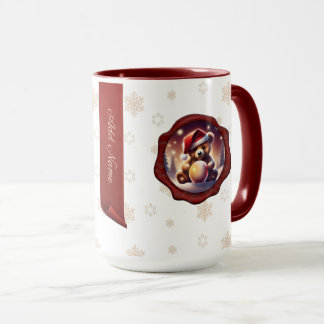 Christmas Teddy Snowball Personalized Banner White Mug