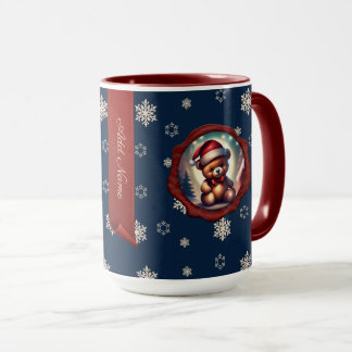 Christmas Teddy Startree Personalized Banner Blue Mug