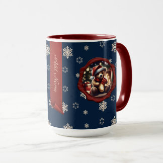 Christmas Teddy Stocking Personalized Banner Blue Mug