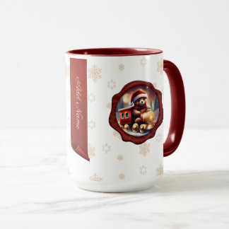 Christmas Teddy Train Personalized Banner White Mug