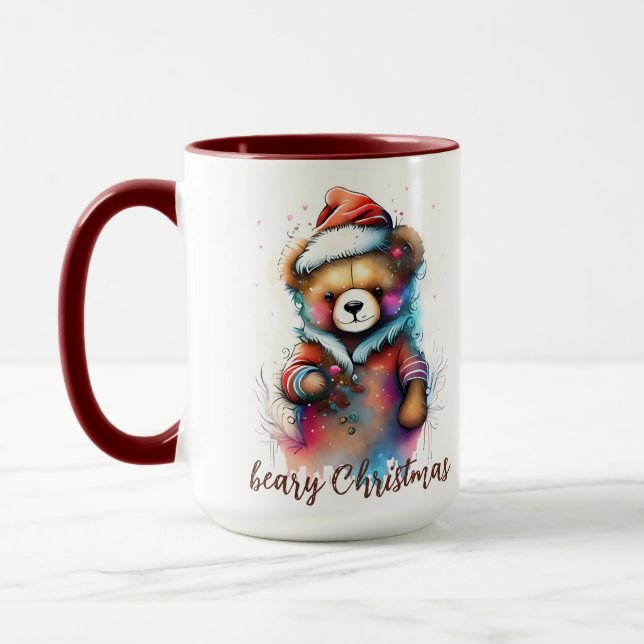 Christmas Teddy with Santa Hat Beary Christmas Mug (Left)
