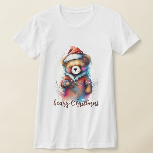 Christmas Teddy with Santa Hat Beary Christmas T_Shirt