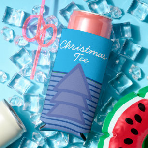 "Christmas Tee." Funny Quote. Blue & White Golfing Seltzer Can Cooler