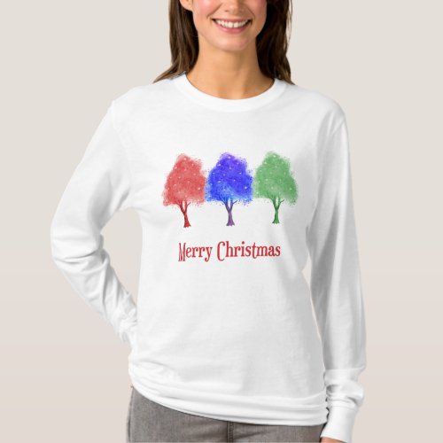 Christmas Tee Shirt with Colorful Sparkling Trees