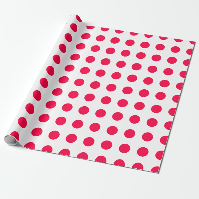 Christmas Template Red Polka Dots White Rustic Wrapping Paper (Unrolled)