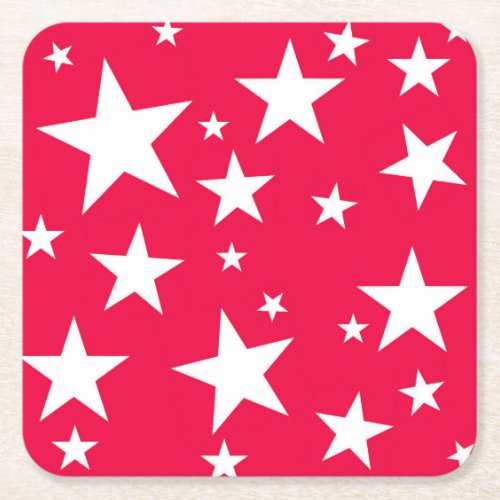 Christmas Template Red White Stars Elegant Square Paper Coaster