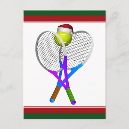 Christmas Tennis Ball and Rackets Holiday Postcard