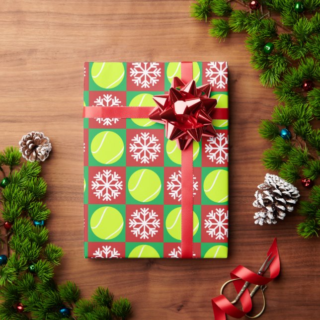 Christmas Tennis Ball and Snowflake Red and Green Wrapping Paper (Holiday Gift)