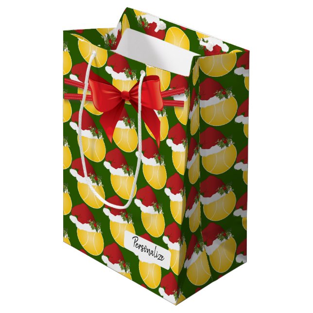 Christmas Tennis Ball Pattern Medium Gift Bag (Front Angled)